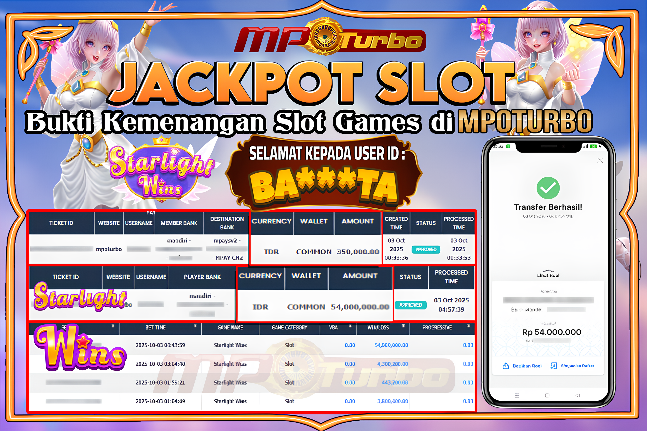 MPOTURBO JACKPOT SLOT STARLIGHT WINS - FAT PANDA Rp 54,000,000.00,- LUNAS